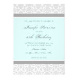 Blue Grey Damask 35th Birthday Party Invitations