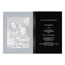 Blue Grey Floral Damask Black Photo All Events Invitations