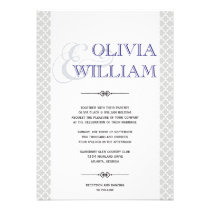 Blue grey Moroccan tile ampersand modern wedding invitations