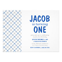 Blue & Grey Tartan Plaid Baby Boy Birthday Party Personalized Invite
