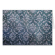 Blue Grungy Damask Greeting Cards