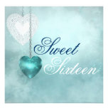 Blue Heart Sweet Sixteen Birthday Invitation