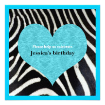 Blue Heart with Zebra Print Party Invitation