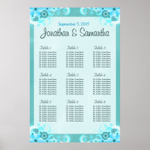 Blue Hibiscus Floral Wedding Table Seating Charts Posters