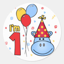 Blue Hippo Face First Birthday Stickers