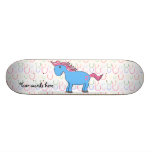 Blue horse with pink hearts custom skateboard