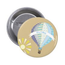Blue Hot Air Balloon Baby Shower Button