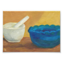 Blue Impressionist Original Oil Mortar Pestle Art Photo