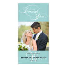 BLUE INITIAL SCRIPT WEDDING THANK YOU PHOTO CARD