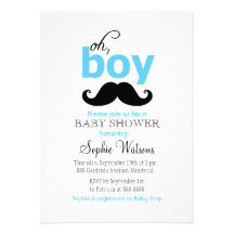 Blue It's a Boy Moustache Baby Shower Invitations