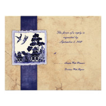 Blue & Ivory Love Birds Vintage Wedding RSVP Custom Invite