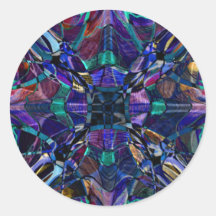 Blue Kaleidoscope Fractal Round Stickers