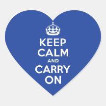 Blue Keep Calm and Carry On Heart Stickers