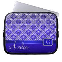 Blue Lace Faux Jewelled Monogram Sleeve Laptop Sleeves