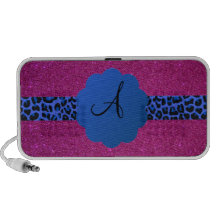 Blue leopard monogram pink glitter notebook speakers
