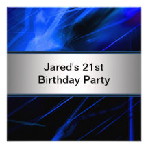 Blue Lights Mans 21st Birthday Party Custom Invite