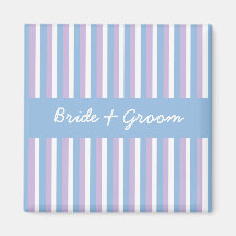 Blue Lilac White Stripes blue Wedding Magnet