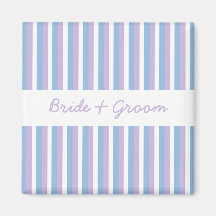 Blue Lilac White Stripes white Wedding Magnet