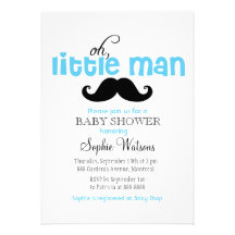 Blue Little Man Moustache Baby Shower Invitations