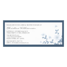 Blue Long Floral Bridal Shower Invitations