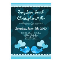 Blue Love Birds Wedding 5x7 Portrait Invitation