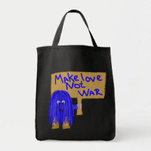 Blue make love not war canvas bags