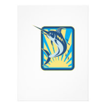 Blue Marlin Fish Jumping Retro Custom Announcement