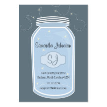 Blue Mason Jar & Fireflies Save the Date Business Card Template