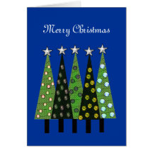 Blue Merry Christmas Trees Card