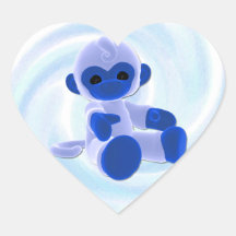 Blue Monkey (swirl) Heart Sticker