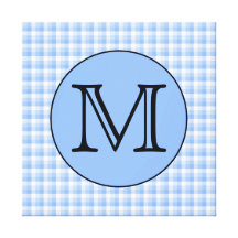 Blue Monogram Check Pattern. Custom Letter. Stretched Canvas Print