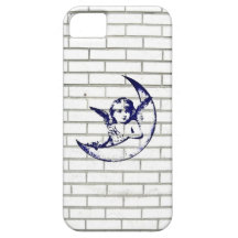 Blue Moon Angel Graffiti On White Brick Wall iPhone 5 Case