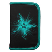 Blue Neon Glowing Pentagram - Pagan Symbol Folio Planner