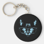 Blue Nerd Cat Keychain