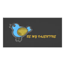 Blue nightingale valentine customised photo card