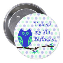 Blue Owl 7th Birthday Button