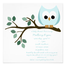 Blue Owl Baby Shower Invitation