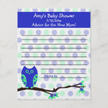 Blue Owl Baby Shower Personalised Advice Cards Custom Flyer