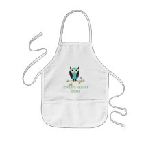 Blue Owl On Limb Apron With Name