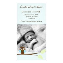 Blue Owl Photo Birth Announcements Personalized Photo Card