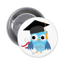 Blue Owl with Diploma Graduation Button
