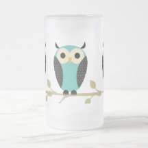 Blue Owls On Limb Coffee Mugs