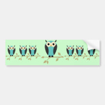 Blue Owls Sitting On Limbs Bumper Sticker