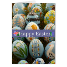 Blue Painted Easter Eggs Card