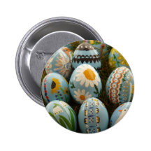 Blue Painted Easter Eggs Pinback Button