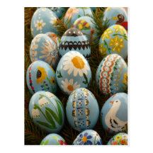 Blue Painted Easter Eggs Postcard