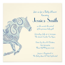 Blue Paisley Horse Baby Shower Announcement