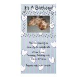 Blue Paw Print Birthday Invitation Personalized Photo Card