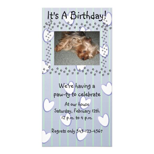 Blue Paw Print Birthday Invitation Personalized Photo Card