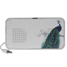 Blue Peacock with beautiful tail feathers Portable Speakers
